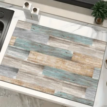 1 pieza Estera de secado con estampado de grano de madera azul, nueva estera absorbente de secado para encimera de cocina, estera de secado de utensilios de cocina - Estera de secado de platos, estera suave de gel de sílice antideslizante de secado rápido para encimera de cocina, adecuada para cafetera, máquina de café expreso, etc. - Multicolor - Ver 4