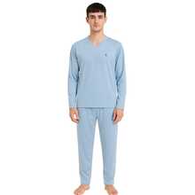 Men's Basic Embroidered Long Pajamas, Assorted Patterns, Sizes S To XL - 淺藍色 - 查看 1