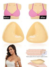 1 Pair Of Silicone Bras, Bra, Strapless Silicone Bra, Women's Silicone Gathered Chest Patch, Popular Style,Wedding Bra, Nipple Patch, Breathable Waterproof Bra - 杏色 - 查看 2