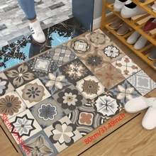 1 pieza Alfombra de entrada retro de silicona con estampado, felpudo de bienvenida con cuadros de colores, alfombra antideslizante y absorbente para cocina, estilo granja, entrada, interiores, habitación, cocina, comedor, pequeña oficina/oficina en casa, fregadero, lavandería - FUCFD160 - Ver 16