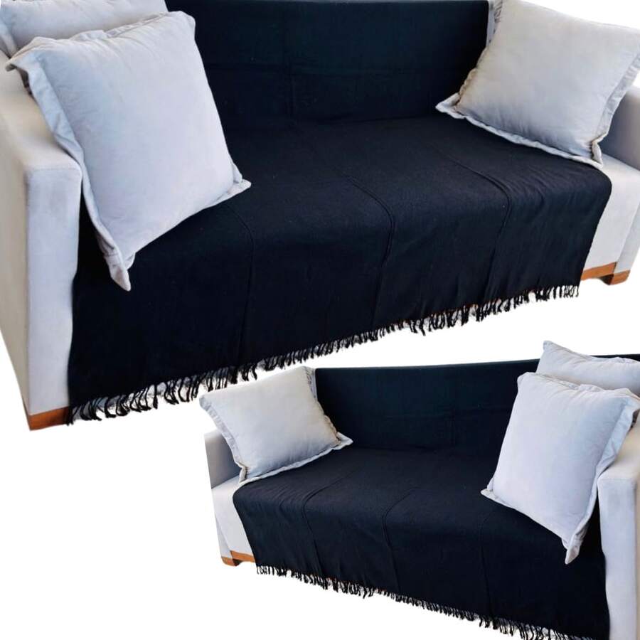 Set Of 2 Extra Large King Size Sofa Throws, Size 3 Meters X 1.80 Meters, Decorative For A Luxurious Home, 100% Cotton Reinforced Protective Cover - 黑色 - 查看 1