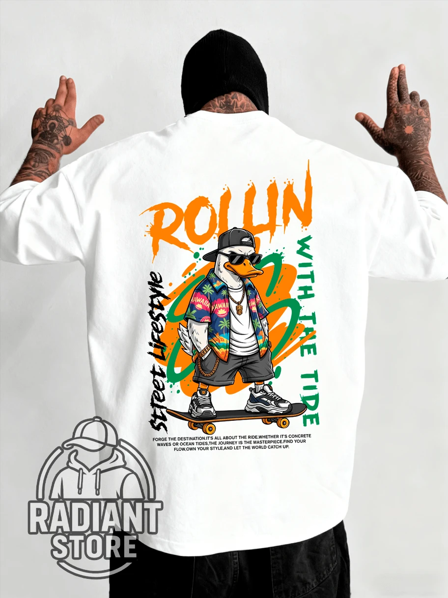 Comfortable Basic T-Shirt For Everyday Use Skate Duck Meme Art Streetwear Urban Culture Street Fashion Street Graffiti Tagging Skater Skateboard Shirt Blouse Unisex Men's Women's 100% Cotton Top Premium Streetwear New Release Immediate Shipping Various Colors!! Plus Size - 白色 - 查看 1