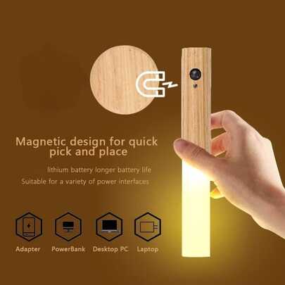 1个智能感应夜灯，LED学生宿舍小型夜灯，LED磁吸壁灯，USB充电LED灯，120°广角感应范围，无线红外感应，适用于橱柜、入口、走廊、阳台、宿舍、阅读照明，黑暗中无需摸索即可开启，不会打扰室友，停电时可作为应急照明。