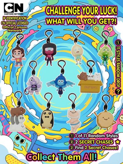 Warner Bros 1个官方授权盲盒夹式挂件，“咱们裸熊”探险时光，史蒂芬、芬恩、杰克、冰熊，随机角色吊坠礼物，新年、情人节、生日派对小礼物