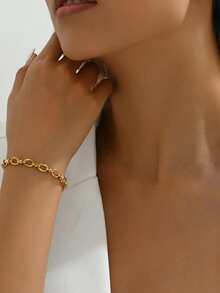 1件简约不锈钢情侣手链，百搭优雅（随机未切割圆环数量） - 金黃色 - 查看 3