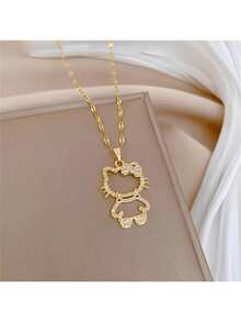 1件优雅迷人的Hello Kitty金色蝴蝶吊坠项链，浪漫珠宝，三丽鸥派对配饰，精致派对装扮，经典可爱时尚 - 彩色 - 查看 10