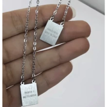 Escapulário Aço Inox Prateado Espirito Santo Retangular C11 - Prata - Visão 4