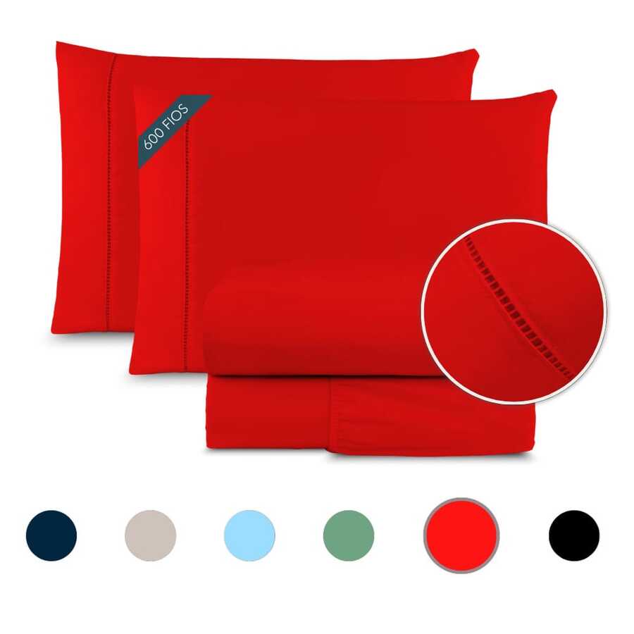 Jogo de Lençol King 600 Fios Cama Box 4 Peças Com Elástico Alice Algodão Egípcio Luxuoso Ponto Palito - Vermelho - Visão 1