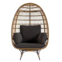 Sillón giratorio de 360° para exterior, de ratán sintético extragrande, con cojín, resistente al agua y a los rayos UV, ideal para jardín, balcón y sala de estar. - B - Ver 1