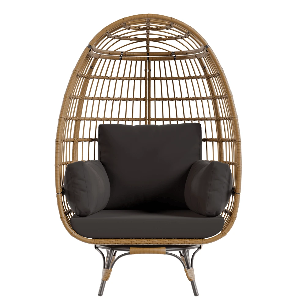 Sillón giratorio de 360° para exterior, de ratán sintético extragrande, con cojín, resistente al agua y a los rayos UV, ideal para jardín, balcón y sala de estar. - B - Ver 1