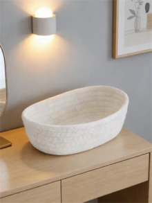 Cesta de almacenamiento ovalada tejida a mano con cuerda XqYBB, pequeña cesta colgante tejida, adecuada para la sala de estar, el dormitorio, la sala de juegos, puede almacenar aperitivos, cesta tejida con cuerda DIY, decoración navideña, regalos, almacenamiento de juguetes, esencial para volver al colegio - Blanco - Ver 14