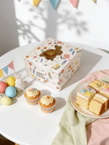 5 pièces/10 pièces Nouvelles boîtes à gâteau de Pâques, boîtes à gâteau de Pâques printanières créatives avec imprimé floral et œuf, avec fenêtre, boîtes d'emballage portables étanches pour pâtisseries, bonbons et boulangeries pour les fêtes - Voir 11