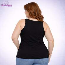 Women's Plus Size Basic Swim Tank Top - 黑色 - 查看 3