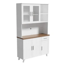 Sideboard, White Wood-Hochschrank 114 X 40 X 190 Cm, Designed For Wohnzimmer And Esszimmer - Brown, White, Wood - View 4