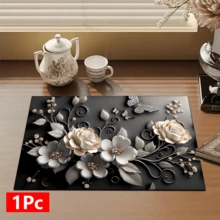 1pc 3D Floral Pattern Absorbent Drying Mat, New Waterproof Kitchen Counter Drying Pad, Soft Silicone Slip-Resistant Quick-Dry Mat For Kitchen, Suitable For Coffee Makers And More - Multicolor - View 14