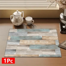 1 pieza Estera de secado con estampado de grano de madera azul, nueva estera absorbente de secado para encimera de cocina, estera de secado de utensilios de cocina - Estera de secado de platos, estera suave de gel de sílice antideslizante de secado rápido para encimera de cocina, adecuada para cafetera, máquina de café expreso, etc. - Multicolor - Ver 13