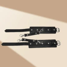 1/2件套真皮性感手铐和脚铐手镯，男女通用角色扮演道具，万圣节 - 黑色 - 查看 15