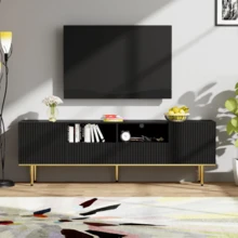 Moderner TV-Schrank, TV-Möbel Mit Golden Füßen Und Golden Rand - Black - View 5