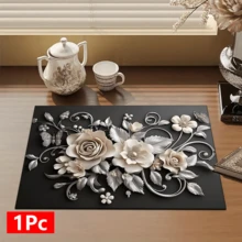 1pc 3D Floral Design Absorbent Drying Mat, New Waterproof Kitchen Counter Drying Pad, Soft Silicone Non-Slip Quick Dry Mat For Kitchen Counter, Coffee Maker, Etc. - FULSD253 - View 13