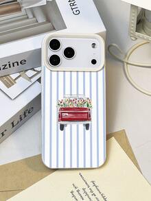 1 pieza Funda de teléfono suave, a prueba de agua y golpes, con patrón de flores a rayas y textura de litchi, adecuada como regalo de cumpleaños/vacaciones para amigos, familiares y parejas, compatible con modelos de Apple// - Multicolor - Ver 2