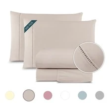 Double Bed Sheet Set 600 Thread Count Egyptian Cotton 4-Piece Fitted Sheet Set With Elastic And Premium Hemstitch - 卡其色 - 查看 1