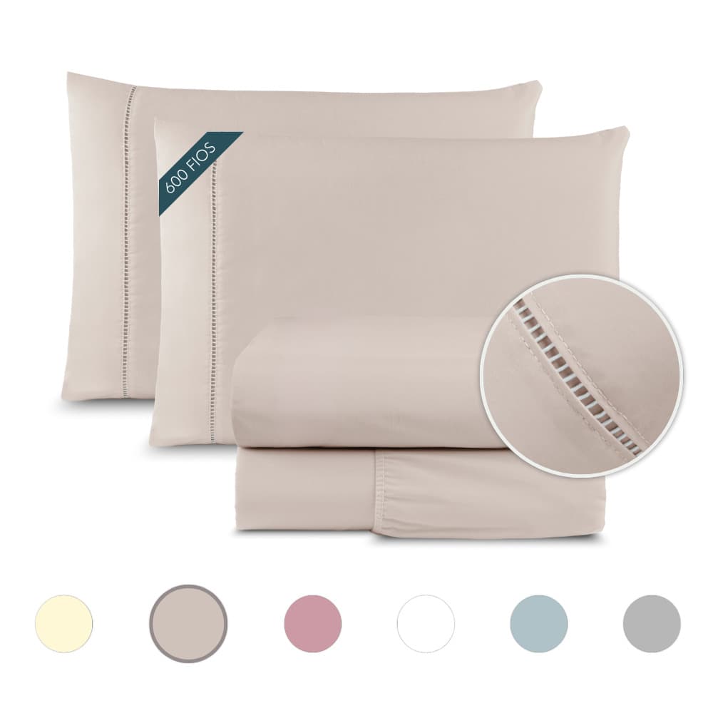 Double Bed Sheet Set 600 Thread Count Egyptian Cotton 4-Piece Fitted Sheet Set With Elastic And Premium Hemstitch - 卡其色 - 查看 1