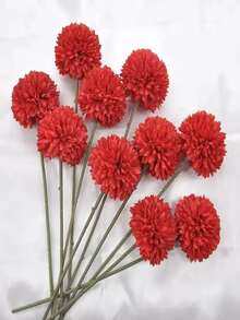 6/1pc Vivid Red Artificial Chrysanthemum Ball, Mixed With Dandelion And Hydrangea Bouquet - Realistic Fake Floral Art, Suitable For Gifting To Friends, Brides, Wedding Bouquets And Home, Office, Cafe, Party And Wedding Decor | Maintenance-Free, Artificial Flowers - Red - View 6