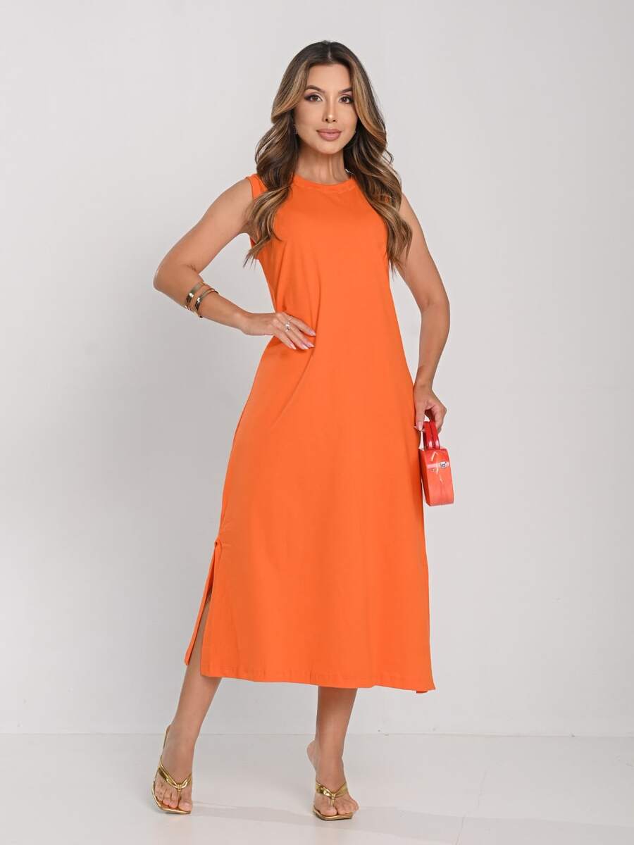 Casual Conservative / Modest Mesh Side Opening Cutout / Cutout Beach Holiday Vacation Daily Elegant And Casual Travel Street Home Tea Party Summer Loose - 橘色 - 查看 1