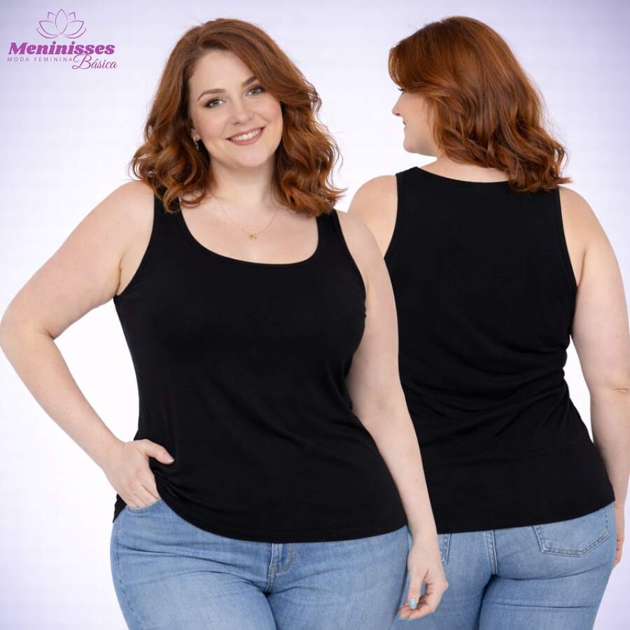 Women's Plus Size Basic Swim Tank Top - 黑色 - 查看 1