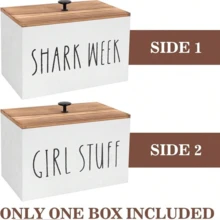 Caja de almacenamiento de tampones de madera rústica y estilo granja con tapa - Organizador versátil de baño para productos femeninos, accesorio de decoración del hogar, almacenamiento de tampones para baño, pequeño gabinete de almacenamiento de baño - Ver 4