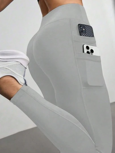 Women's High Waist Elastic Casual Yoga Pants With Side Pockets, Suitable For Yoga, Running, Fitness