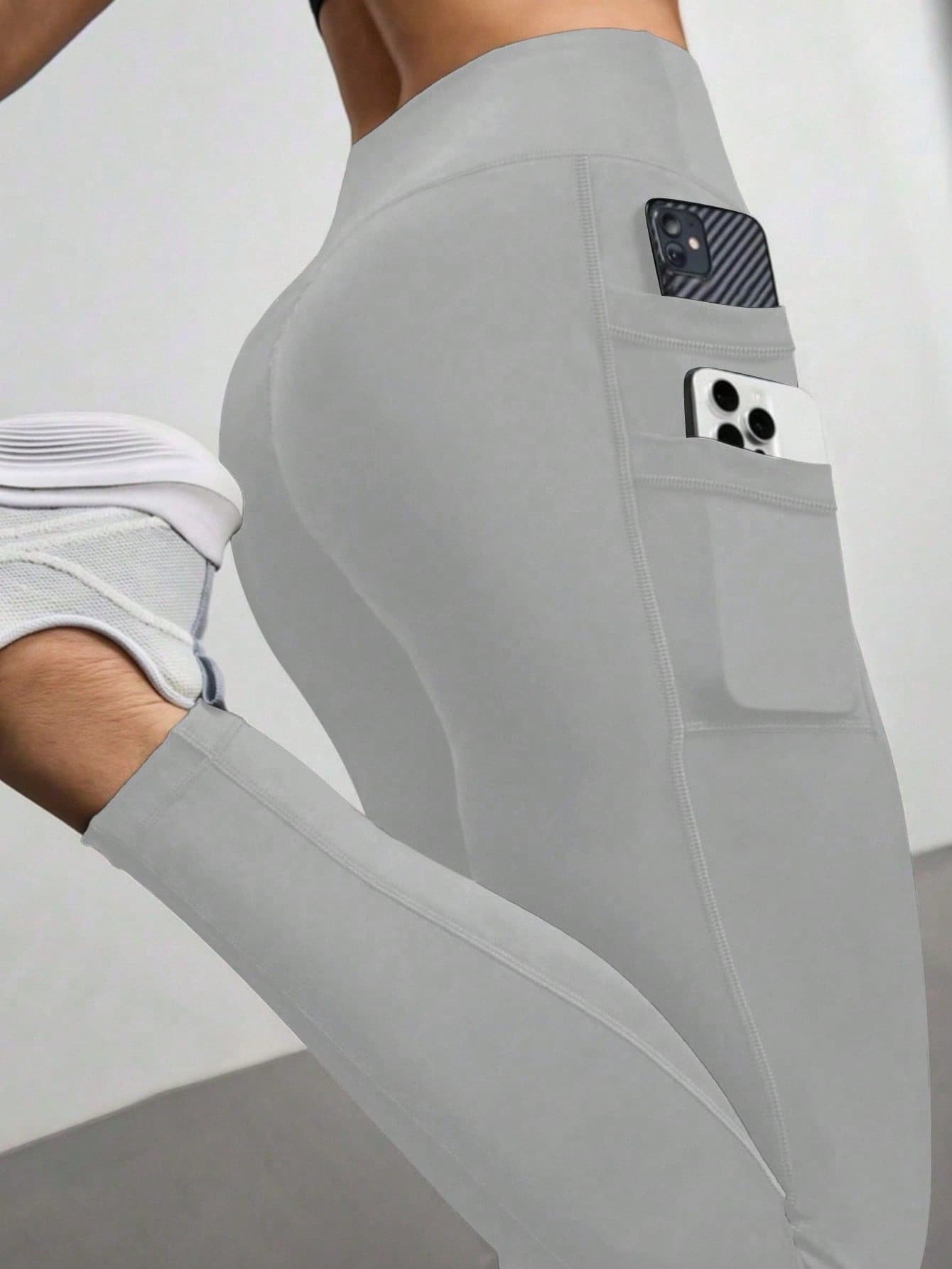 Quần yoga nữ cạp cao, co giãn, kiểu dáng thường ngày, có túi bên hông, thích hợp cho yoga, chạy bộ, tập thể dục mùa xuân. - Xám - Xem 1