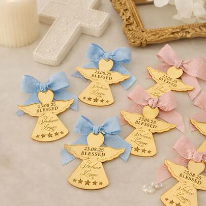 30/50pcs Personalized Angel Acrylic Baptism Favors, Baby Shower Party, Communion, Christening Party Decor, Customizable Name And Date