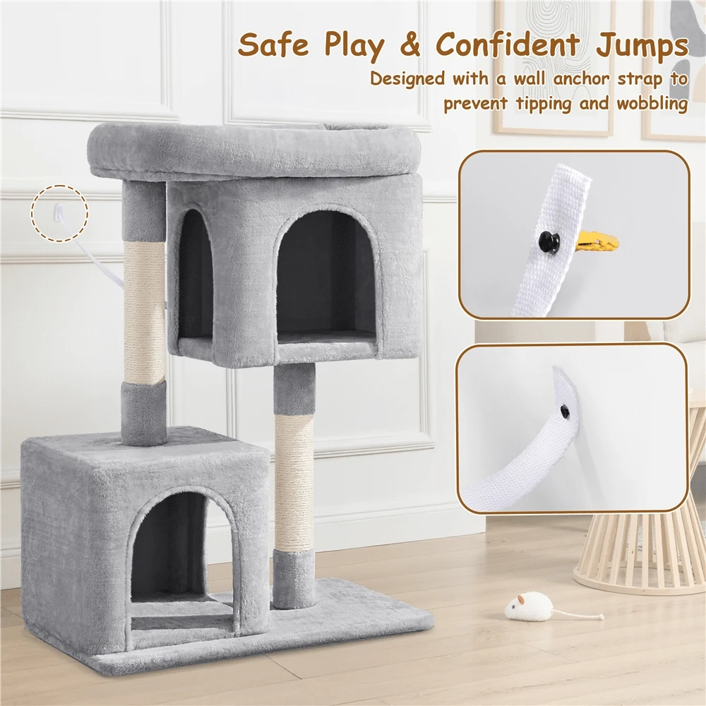 Butterslay 1PC Modern Cat Tree Tower For Small Medium Cats With Cozy Condos, Perch & Sisal Posts For Scratching & Play, Anti-Toppling Indoor Cat Furniture - 淺灰色 - 查看 1
