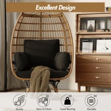 Sillón giratorio de 360° para exterior, de ratán sintético extragrande, con cojín, resistente al agua y a los rayos UV, ideal para jardín, balcón y sala de estar. - B - Ver 4