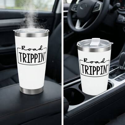 Road Trippin' Tumbler For Hot And Cold Beverages On The Go Car Cup Cup Car Tumbler Durable Hot & Cold Retention Stylish Easy Clean Business Professionals Outdoor Enthusiasts Mother's Day New Year Handheld
