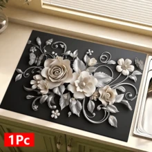 1pc 3D Floral Design Absorbent Drying Mat, New Waterproof Kitchen Counter Drying Pad, Soft Silicone Non-Slip Quick Dry Mat For Kitchen Counter, Coffee Maker, Etc. - FULSD253 - View 11