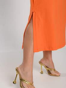 Casual Conservative / Modest Mesh Side Opening Cutout / Cutout Beach Holiday Vacation Daily Elegant And Casual Travel Street Home Tea Party Summer Loose - 橘色 - 查看 6