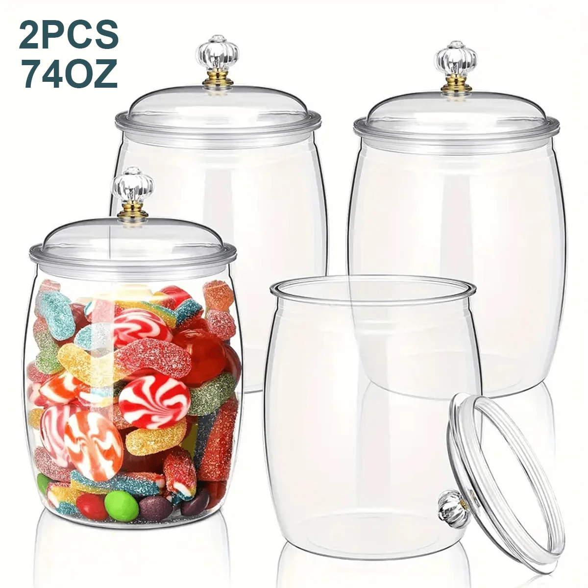 2pc Plastic Candy And Cookie Jars With Lids, Transparent Cookie Containers, Candy Jars, Airtight Apothecary-Style Storage For Weddings, Home Kitchen, Bar (74 Oz) - 查看 1