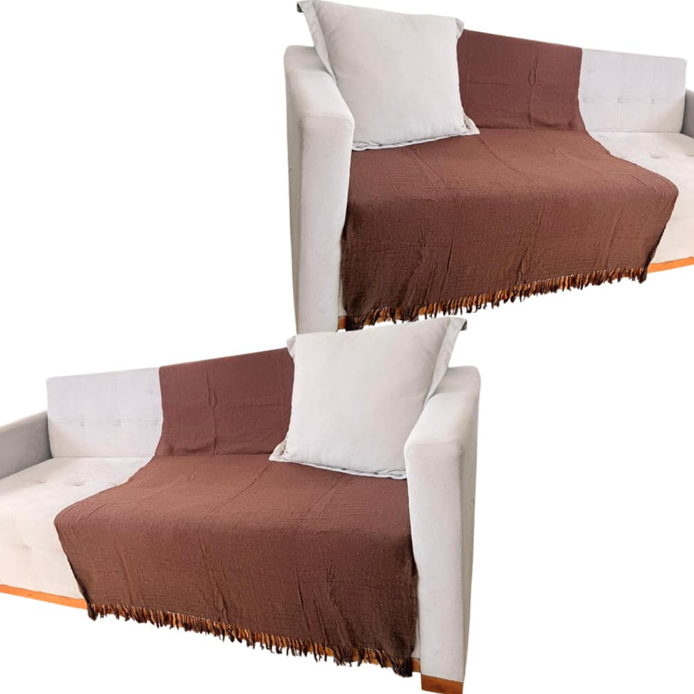 Set Of 2 Extra Large King Size Sofa Throws, Size 3 Meters X 1.80 Meters, Decorative For A Luxurious Home, 100% Cotton Reinforced Protective Cover - 深棕色 - 查看 1