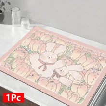 1 pieza Tapete absorbente para secar platos con estampado de conejo tulipán, nuevo tapete impermeable para secar en la encimera de la cocina, suave estera de diatomita antideslizante de secado rápido, apta para encimera de cocina, cafetera - Rosa - Ver 12
