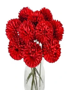 6/1pc Vivid Red Artificial Chrysanthemum Ball, Mixed With Dandelion And Hydrangea Bouquet - Realistic Fake Floral Art, Suitable For Gifting To Friends, Brides, Wedding Bouquets And Home, Office, Cafe, Party And Wedding Decor | Maintenance-Free, Artificial Flowers - Red - View 2