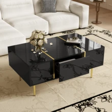 Moderner Couchtisch In Schwarz Mit Hochglanz Und 2 Schubladen - Black - View 1