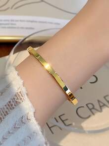 3/1pc Set 18K Gold Plated Luxury Stainless Steel Bracelet Set, Full Rhinestone Inlaid Cross Roman Numeral Bracelet & Delicate Roman Numeral Bracelet, Stackable - Gold - View 12
