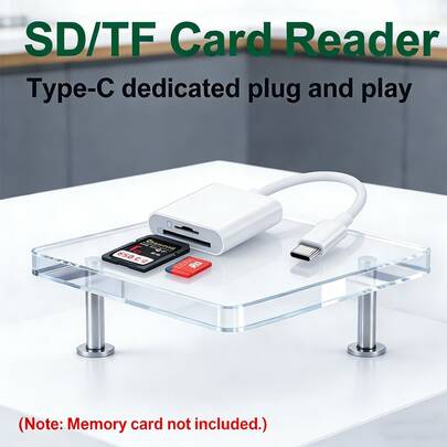 1-2 قارئ بطاقة يو إس بي سي/لايتنينج ثنائي الفتحات 2 في 1، فتحتي بطاقة إس دي/تي إف عالية السرعة، توصيل وتشغيل، متوافق مع جميع الأجهزة، مناسب لأبل وأندرويد والكاميرات، إكسسوار رقمي أساسي للسفر والمكتب والبث