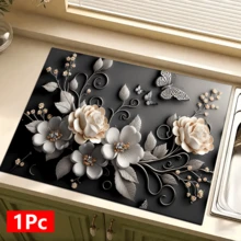 1pc 3D Floral Pattern Absorbent Drying Mat, New Waterproof Kitchen Counter Drying Pad, Soft Silicone Slip-Resistant Quick-Dry Mat For Kitchen, Suitable For Coffee Makers And More - Multicolor - View 12