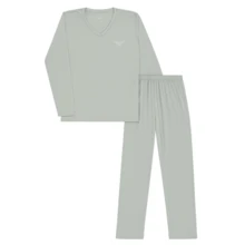 Men's Basic Embroidered Long Pajamas, Assorted Patterns, Sizes S To XL - Grey - View 2