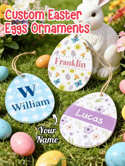 1/3/5 piezas, Placas decorativas personalizadas de huevos de Pascua, Decoraciones para el hogar personalizables, Texto personalizable, Decoraciones festivas, Adecuadas como decoraciones para el hogar, decoraciones para fiestas o como regalos de Pascua para familiares, amigos o niños, Adornos de sobremesa, Perfectos para combinar con huevos de Pascua y figuras de conejitos, Ideales para decoraciones del hogar, decoraciones de fiestas, regalos de cumpleaños, regalos de aniversario, regalos para novios o regalos para novias