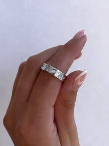 1枚闪亮几何锆石戒指，女士结婚戒指，925纯银承诺戒指，永恒戒指，精美珠宝礼品 - 幾何 - 查看 6