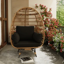 Sillón giratorio de 360° para exterior, de ratán sintético extragrande, con cojín, resistente al agua y a los rayos UV, ideal para jardín, balcón y sala de estar. - B - Ver 7